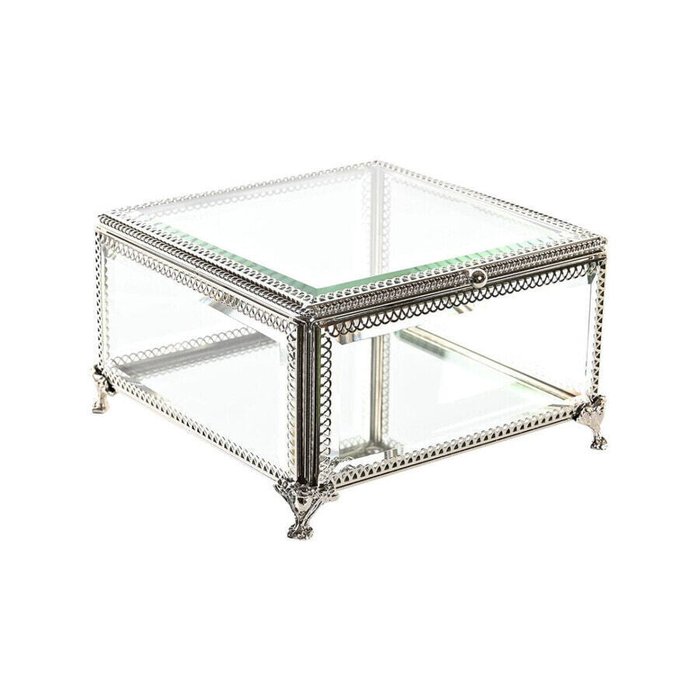 Шкатулки Шкатулка DKD Home Decor Стеклянный Металл 16 x 16 x 10 cm Серебристый Прозрачный
