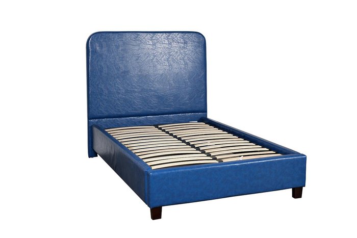 Кровать односпальная с высоким изголовьем из синей экокожи 120х200 - купить Кровати для спальни по цене 92276.0