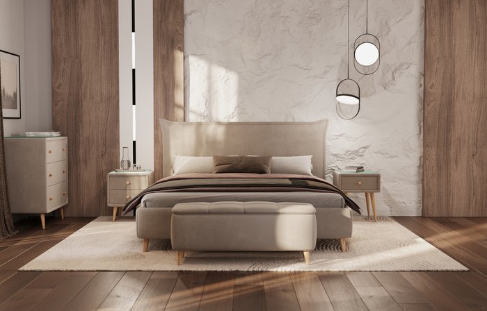 Кровать Олимпия 150x200 бежевого цвета с подъёмным механизмом - купить Кровати для спальни по цене 37240.0