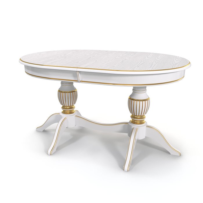 Раздвижной обеденный стол Йорк белого цвета с золотой патиной