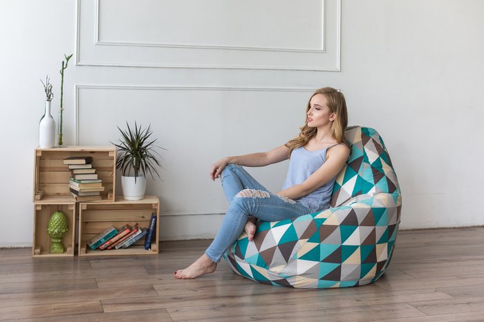 Кресло-мешок Груша XL Изумруд коричнево-голубого цвета - лучшие Бескаркасная мебель в INMYROOM