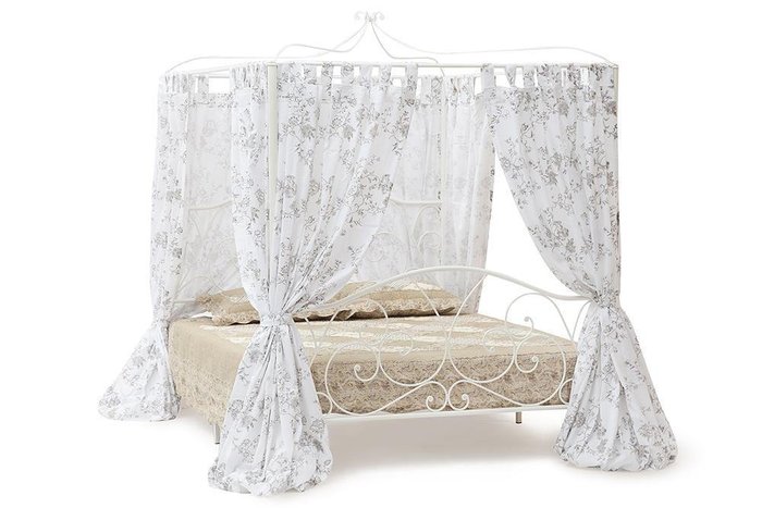 Кровать c балдахином Hestia 160х200 белого цвета - купить Кровати для спальни по цене 28090.0 Кровать c балдахином Hestia 160х200 белого цвета - купить Кровати для спальни по цене 28090.0