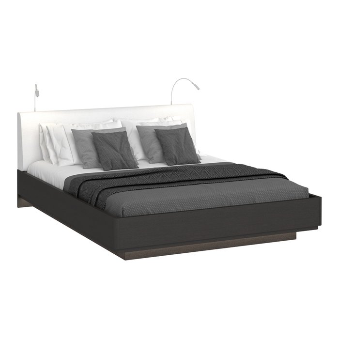 Кровать Элеонора 160х200 с изголовьем белого цвета и двумя светильниками - купить Кровати для спальни по цене 131025.0