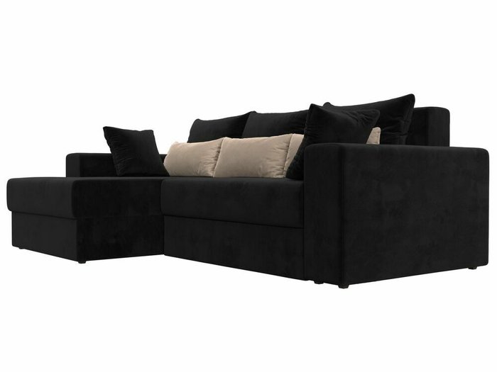 Угловой диван-кровать Майами черного цвета с бежевыми подушками левый угол - лучшие Угловые диваны в INMYROOM