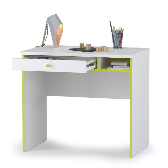 Письменный стол Альфа бело-зеленого цвета - лучшие Детские столы в INMYROOM