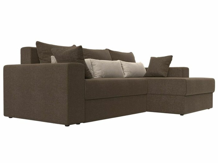 Угловой диван-кровать Майами коричневого цвета с бежевыми подушками правый угол - лучшие Угловые диваны в INMYROOM