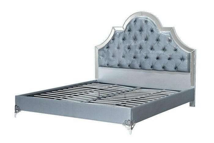 Кровать с зеркальными вставками 180x200 серо-голубого цвета - купить Кровати для спальни по цене 194160.0
