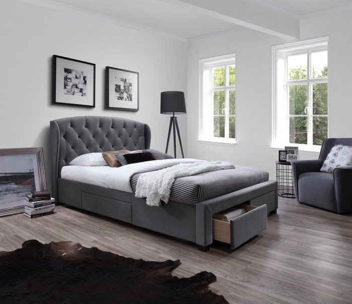 Кровать Sabrina 160х200 серого цвета без подъемного механизма - купить Кровати для спальни по цене 90977.0