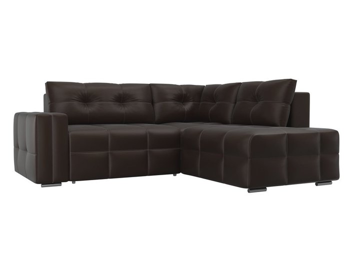 Угловой диван-кровать Леос коричневого цвета (экокожа)