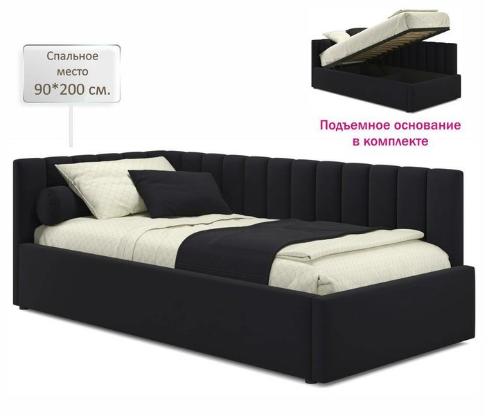 Кровать Milena 90х200 черного цвета с подъемным механизмом и матрасом - купить Кровати для спальни по цене 36450.0