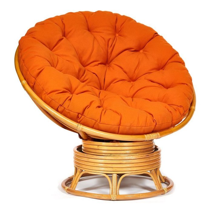 Кресло-качалка Papasan Antique brown с подушкой оранжевого цвета Кресло-качалка Papasan Antique brown с подушкой оранжевого цвета