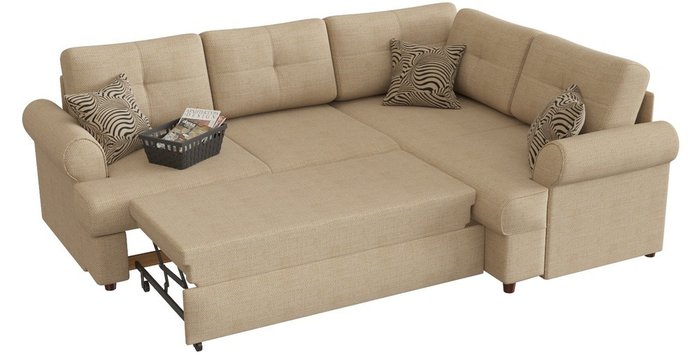 Угловой диван-кровать Мирта Милфорд бежевого цвета - лучшие Угловые диваны в INMYROOM