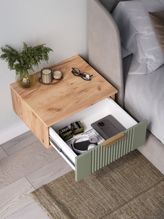 Прикроватная подвесная тумба Ингрия Luxe 1 бежево-зеленого цвета - лучшие Прикроватные тумбы в INMYROOM