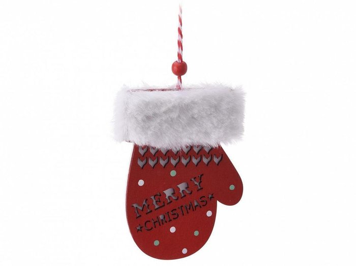 Елочное украшение Xmas Варежка бело-красного цвета Елочное украшение Xmas Варежка бело-красного цвета
