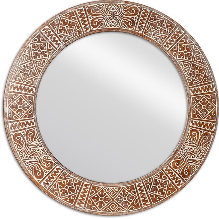 Круглое настенное зеркало Balian Round Walnut 82 в раме из массива сосны - купить Настенные зеркала по цене 28900.0