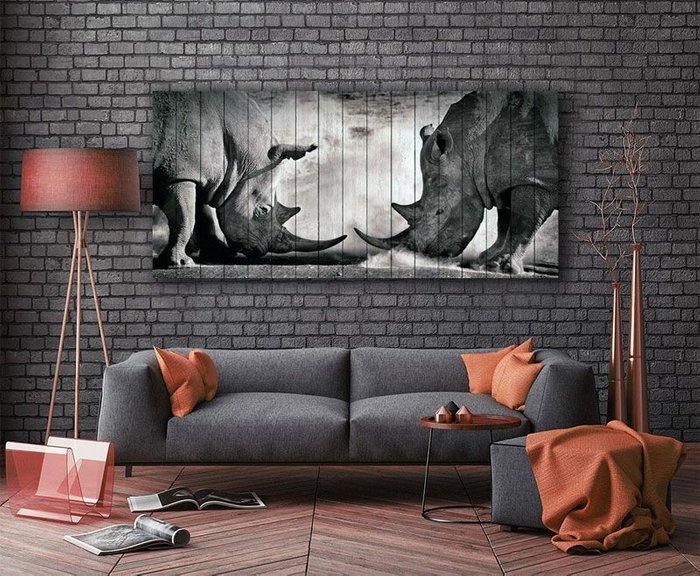 Картина на дереве Носороги 70х150 - лучшие Картины в INMYROOM