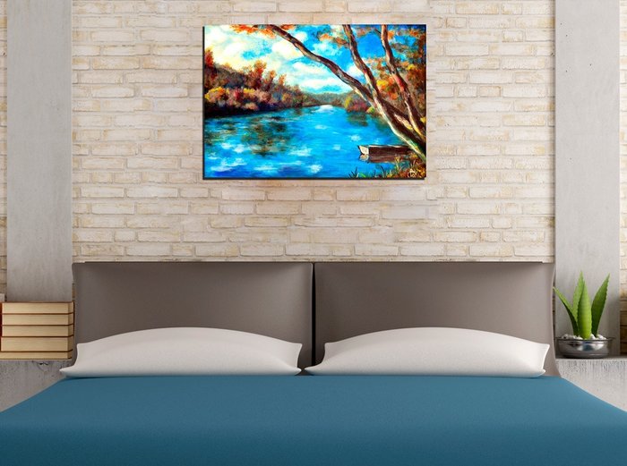 Стильная картина для декора стен "Берег голубой реки" - купить Принты по цене 3090.0