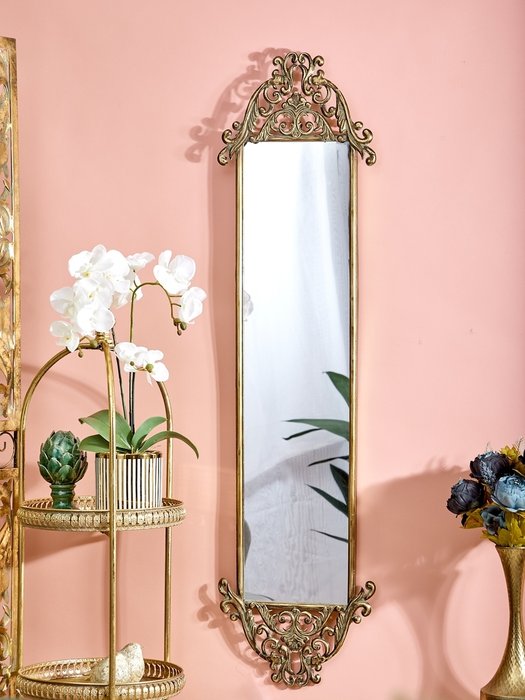 Настенное зеркало 33х132 в раме золотистого цвета - лучшие Настенные зеркала в INMYROOM
