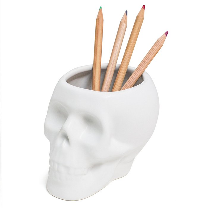 Держатель для ручек керамический Skully белый маленький