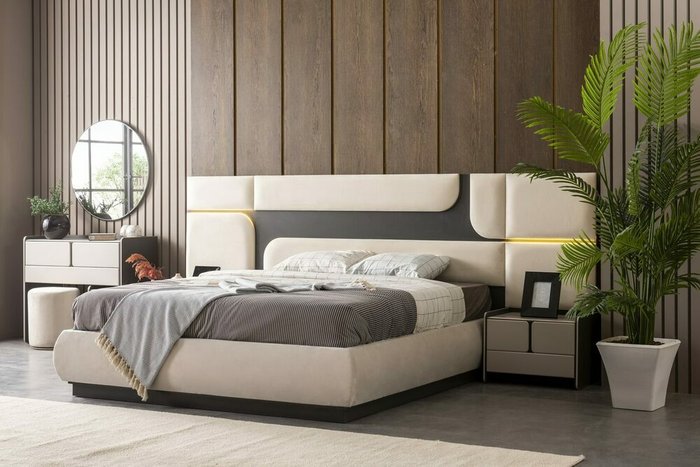 Кровать Флоренция 160х200 бежевого цвета с двумя тумбочками - купить Кровати для спальни по цене 118000.0
