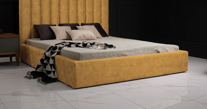 Кровать с подъемным механизмом Kelly 160х200 горчичного цвета - купить Кровати для спальни по цене 108500.0