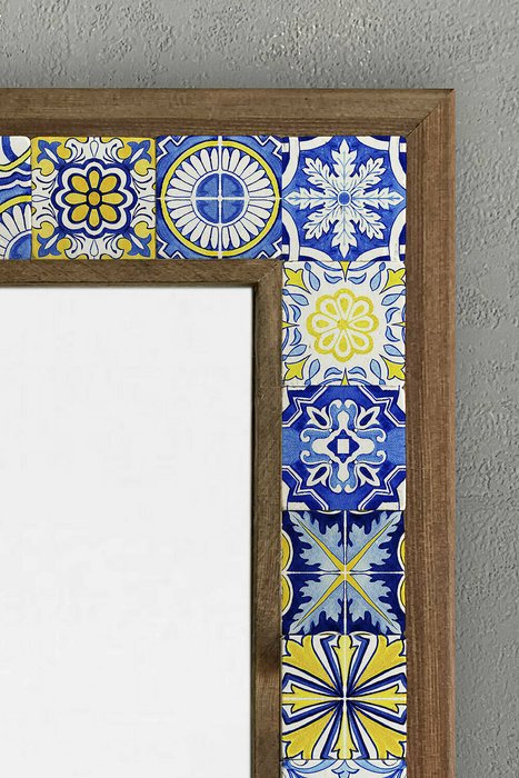 Настенное зеркало 43х63 с каменной мозаикой сине-желтого цвета - лучшие Настенные зеркала в INMYROOM