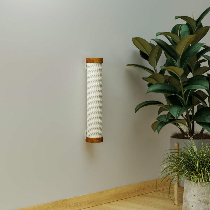 Настенная когтеточка-столбик Roll бело-коричневого цвета - лучшие Мебель для домашних питомцев в INMYROOM