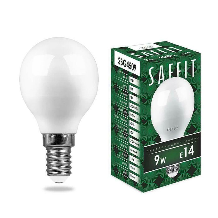 Лампа светодиодная Saffit E14 9W 4000K Шар Матовая SBG4509 55081 Лампа светодиодная Saffit E14 9W 4000K Шар Матовая SBG4509 55081