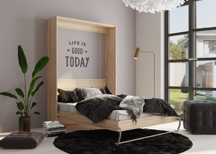 Шкаф-кровать Smart 90х200 бежевого цвета - лучшие Кровати для спальни в INMYROOM Шкаф-кровать Smart 90х200 бежевого цвета - лучшие Кровати для спальни в INMYROOM
