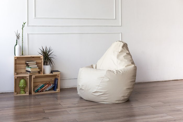 Кресло-мешок Груша L в обивке из экокожа светло-бежевого цвета - купить Бескаркасная мебель по цене 2167.0
