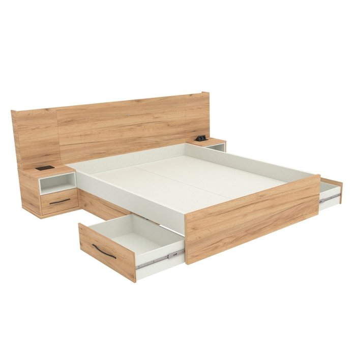 Кровать Уют 160х200 цвета Дуб Крафт Золотой без подъемного механизма с подсветкой - лучшие Кровати для спальни в INMYROOM Кровать Уют 160х200 цвета Дуб Крафт Золотой без подъемного механизма с подсветкой - лучшие Кровати для спальни в INMYROOM