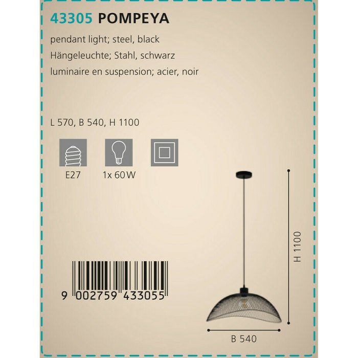 Подвесной светильник Pompeya черного цвета - купить Подвесные светильники по цене 23090.0