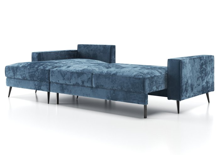 Угловой диван-кровать Мэдисон с оттоманкой синего цвета - лучшие Угловые диваны в INMYROOM