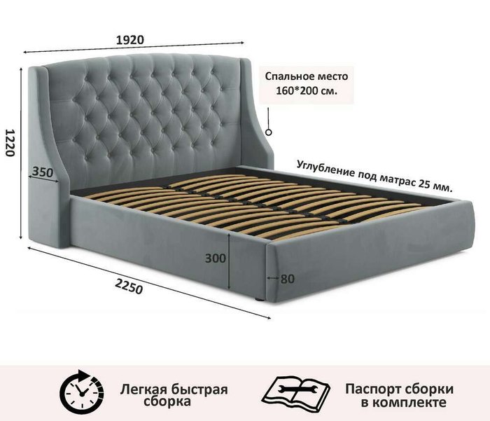 Кровать Stefani 160х200 серого цвета - лучшие Кровати для спальни в INMYROOM