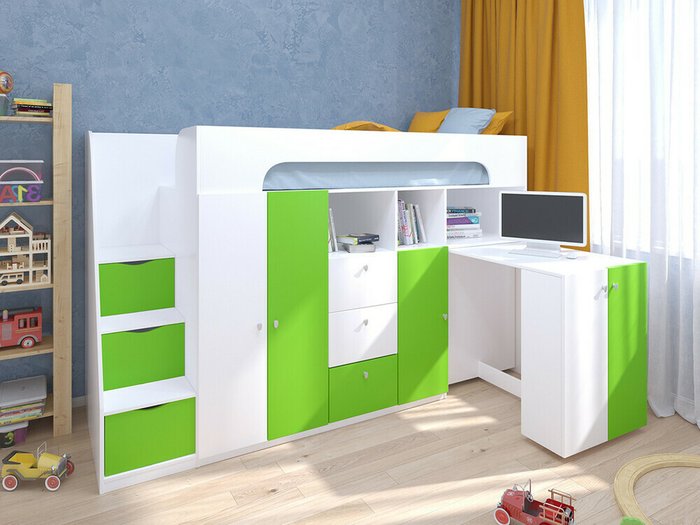 Кровать-чердак Астра 11 80х190 бело-салатового цвета - купить Кровати-чердаки по цене 34100.0