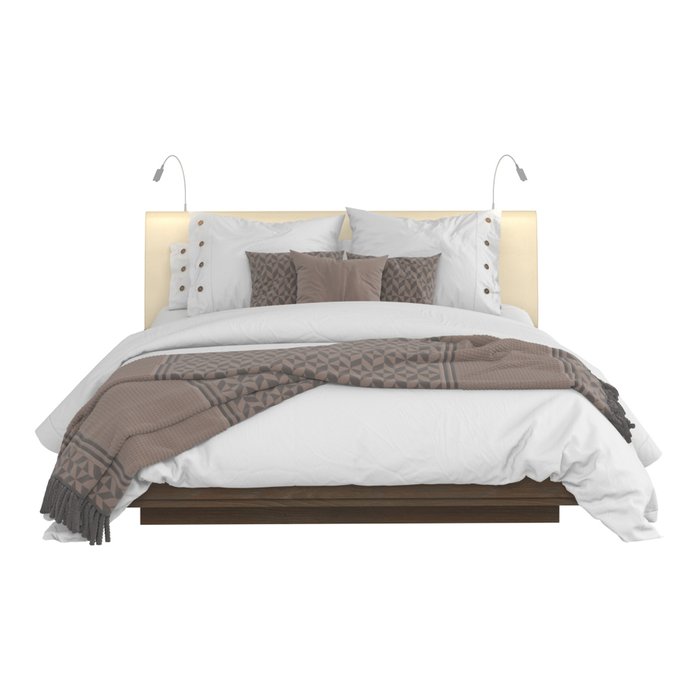 Кровать Сиена 140х200 с бежевым изголовьем и двумя светильниками  - купить Кровати для спальни по цене 44766.0