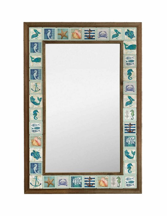 Настенное зеркало43x63 с каменной мозаикой бело-голубого цвета