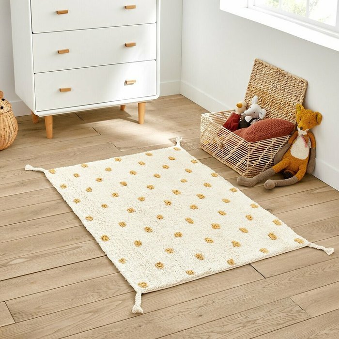 Ковер в горошек детский из хлопка Jay 80x130 желтого цвета - купить Ковры для детской по цене 3893.0 Ковер в горошек детский из хлопка Jay 80x130 желтого цвета - купить Ковры для детской по цене 3893.0