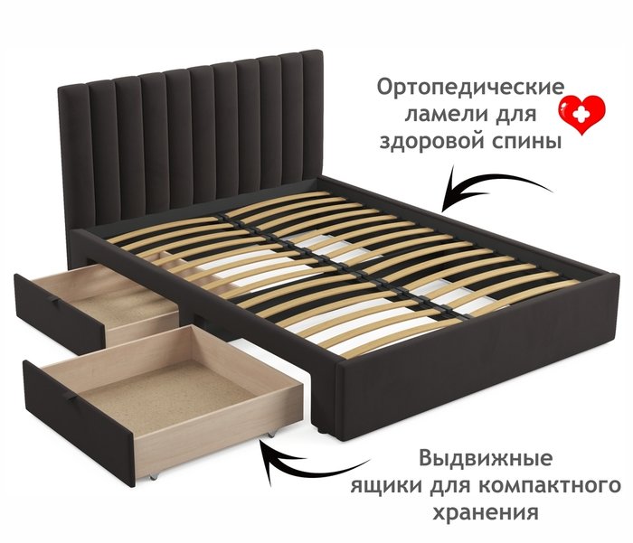 Кровать Olivia 160х200 темно-коричневого цвета без подъемного механизма - лучшие Кровати для спальни в INMYROOM