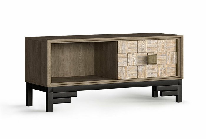 Тумба под ТВ Cube Design с фасадом шашки бежево-серого цвета Тумба под ТВ Cube Design с фасадом шашки бежево-серого цвета