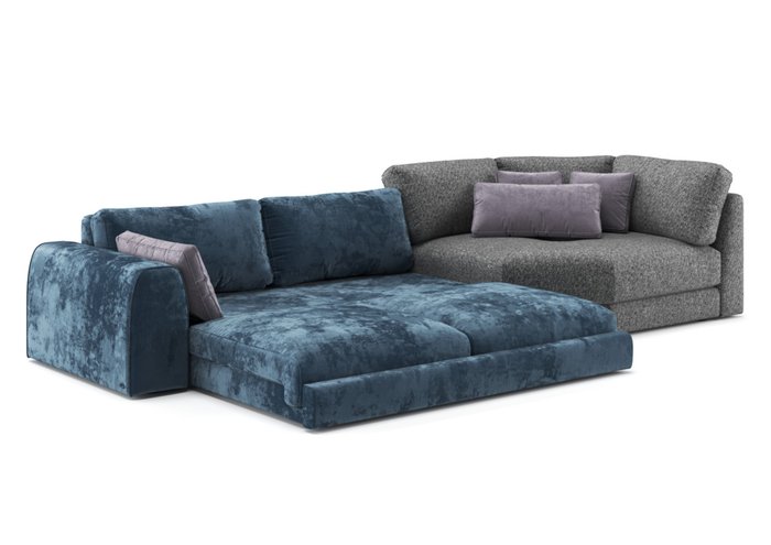 Диван-кровать Island сине-серого цвета с правым шезлонгом - купить Прямые диваны по цене 235220.0