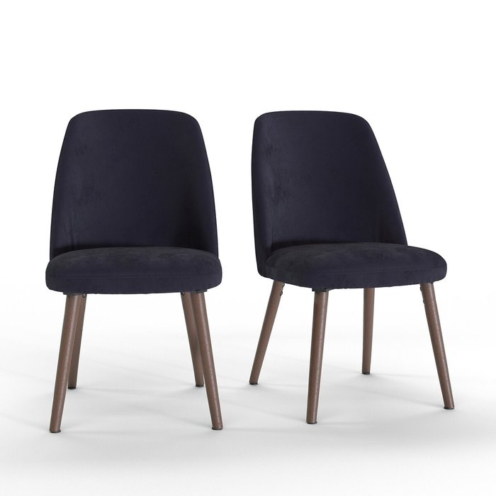Комплект стульев из велюра и орехового дерева Watford черного цвета