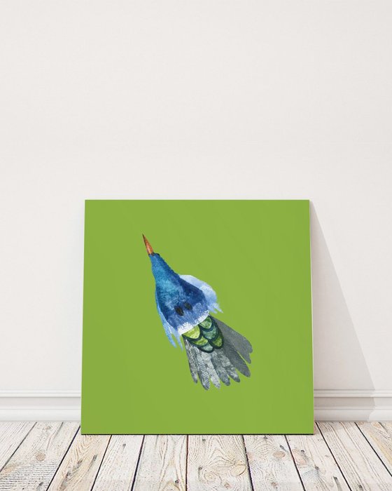 Принт Музыкальная птица 60х60 зеленого цвета 