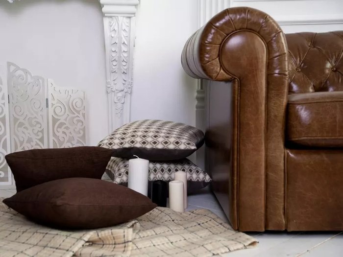Диван Chesterfield с обивкой из натуральной кожи - лучшие Прямые диваны в INMYROOM