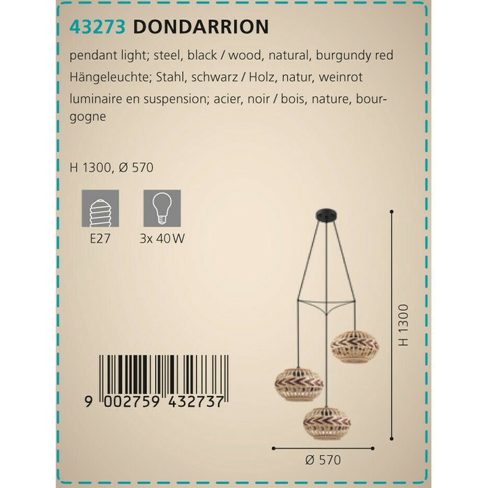 Люстра Eglo Dondarrion 43273 - купить Подвесные люстры по цене 14290.0