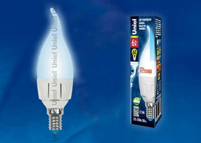 Лампа светодиодная диммируемая (UL-00000727) Uniel E14 6W 4500K матовая LED-CW37-6W/NW/E14/FR/DIM PLP01WH - купить Лампочки по цене 139.0