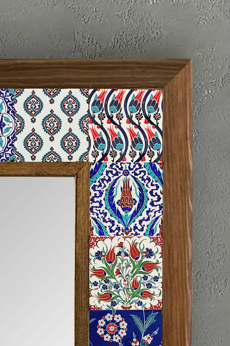 Настенное зеркало 33x33 с каменной мозаикой сине-белого цвета - лучшие Настенные зеркала в INMYROOM