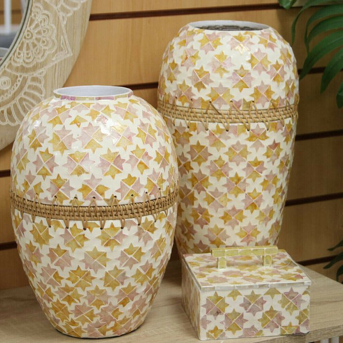 Шкатулка Разноцветный ротанг Перламутр 16 x 7 x 16 cm - купить Шкатулки по цене 4735.0