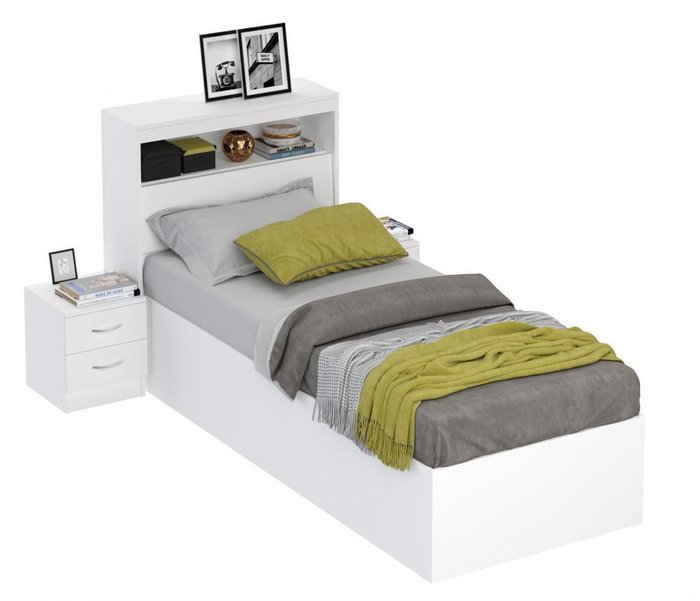 Кровать с двумя тумбами Виктория 90х200 белого цвета