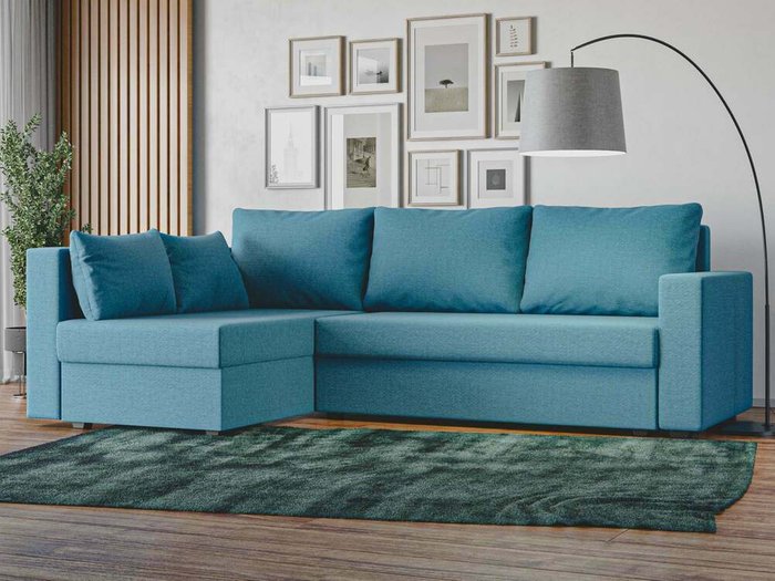 Угловой диван-кровать Мансберг темно-голубого цвета левый угол